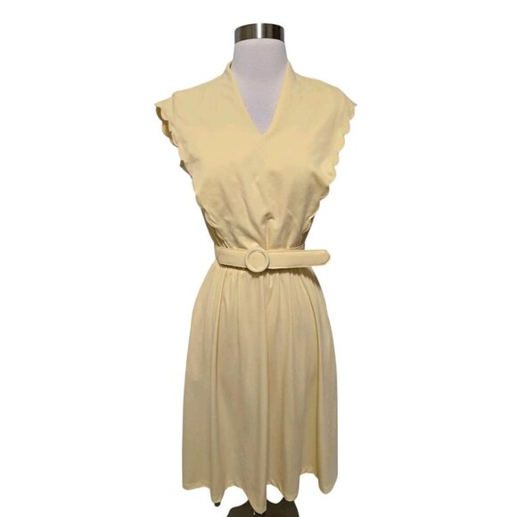 Vintage Dresses & Skirts - 70s 80s Vintage Womens Dress Yellow Casual With Belt